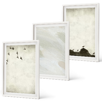 Composição de quadros moderna Decorações com pinceladas de pássaros e pedras