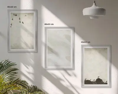 Composição de quadros moderna com pinceladas de pássaros e pedras