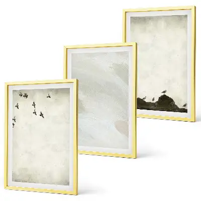 Composição de quadros moderna com pinceladas de pássaros e pedras