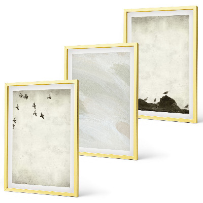 Composição de quadros moderna Decorações com pinceladas de pássaros e pedras