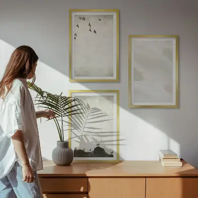 Composição de quadros moderna com pinceladas de pássaros e pedras