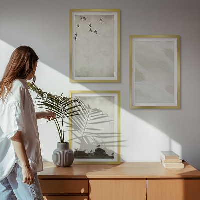 Composição de quadros moderna Decorações com pinceladas de pássaros e pedras