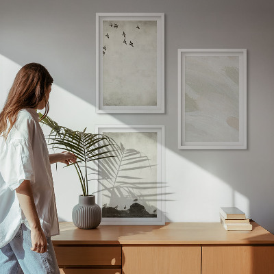Composição de quadros moderna Decorações com pinceladas de pássaros e pedras