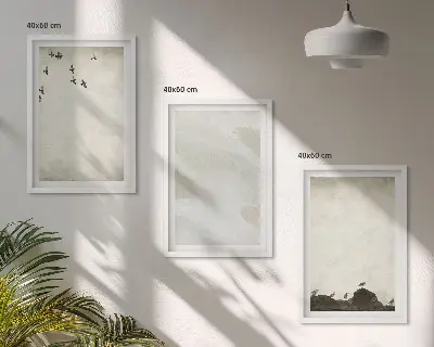 Composição de quadros moderna com pinceladas de pássaros e pedras