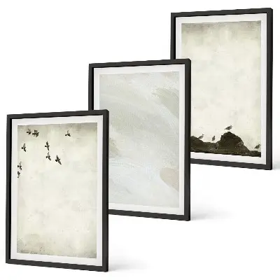 Composição de quadros moderna com pinceladas de pássaros e pedras