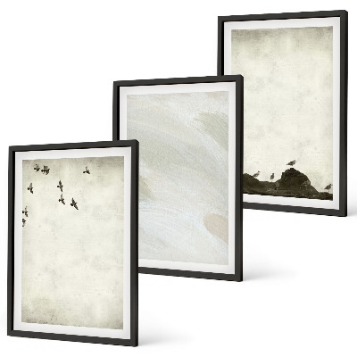 Composição de quadros moderna Decorações com pinceladas de pássaros e pedras