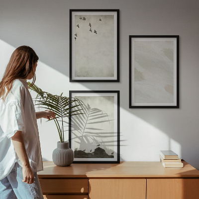 Composição de quadros moderna Decorações com pinceladas de pássaros e pedras