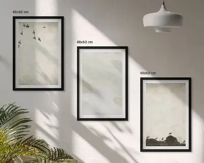 Composição de quadros moderna com pinceladas de pássaros e pedras