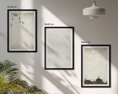Composição de quadros moderna Decorações com pinceladas de pássaros e pedras