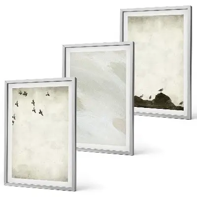 Composição de quadros moderna com pinceladas de pássaros e pedras