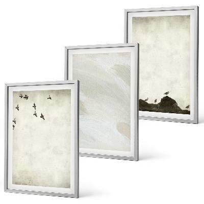 Composição de quadros moderna Decorações com pinceladas de pássaros e pedras