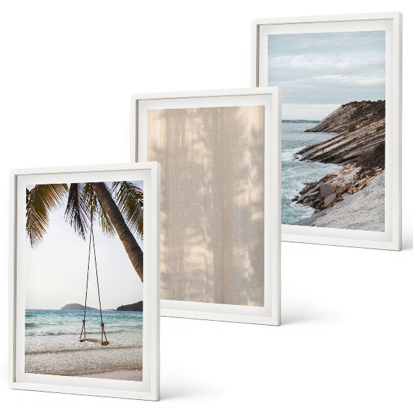 Conjunto de 3 quadros com moldura Vistas da praia com areia no verão