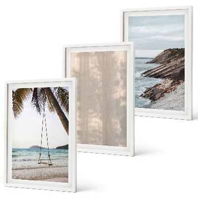 Conjunto de 3 quadros com moldura Vistas da praia com areia no verão