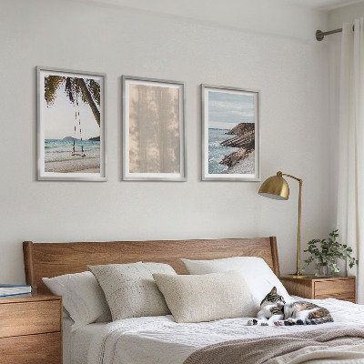 Conjunto de 3 quadros com moldura Vistas da praia com areia no verão