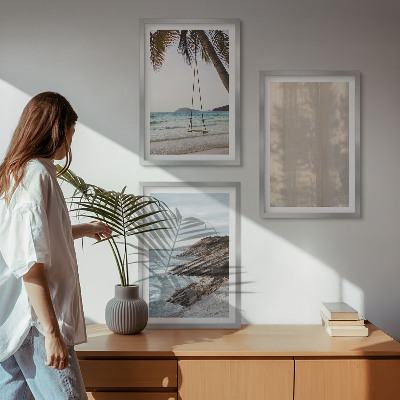 Conjunto de 3 quadros com moldura Vistas da praia com areia no verão