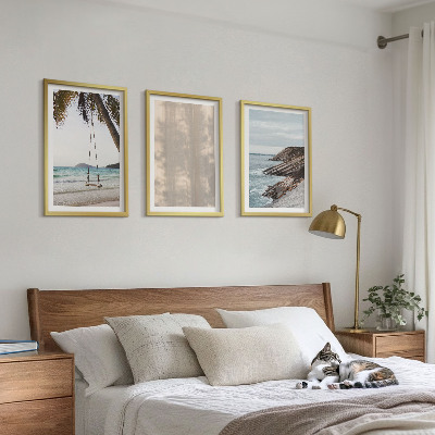Conjunto de 3 quadros com moldura Vistas da praia com areia no verão