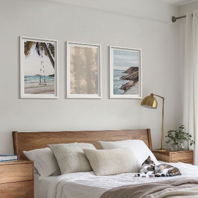 Conjunto de 3 quadros com moldura Vistas da praia com areia no verão