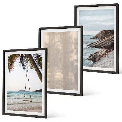Conjunto de 3 quadros com moldura Vistas da praia com areia no verão
