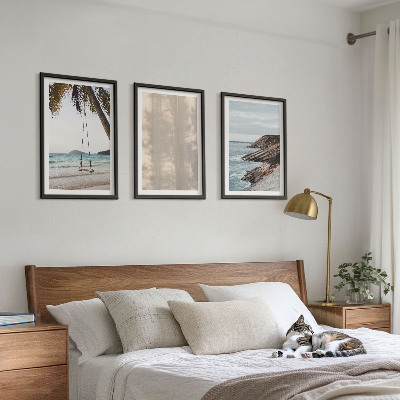 Conjunto de 3 quadros com moldura Vistas da praia com areia no verão