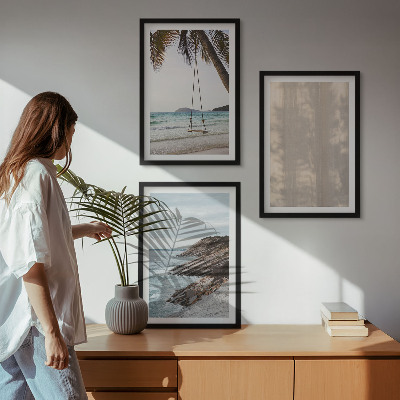 Conjunto de 3 quadros com moldura Vistas da praia com areia no verão