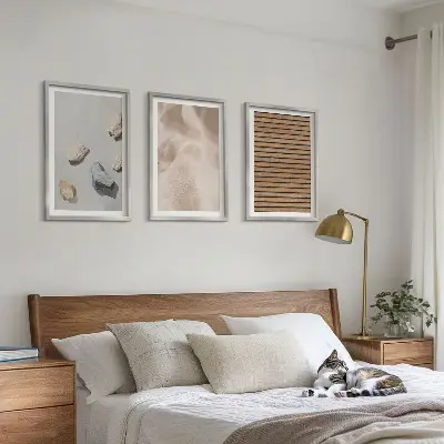 Composição de quadros moderna com texturas de pedra, madeira e tecido