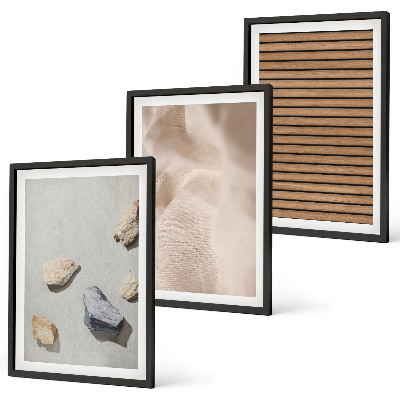 Composição de quadros moderna Texturas de pedra, madeira e tecido