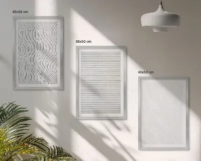 Conjunto de 3 quadros com moldura com estampas de padrões de areia brilhante