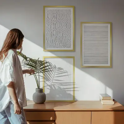 Conjunto de 3 quadros com moldura com estampas de padrões de areia brilhante