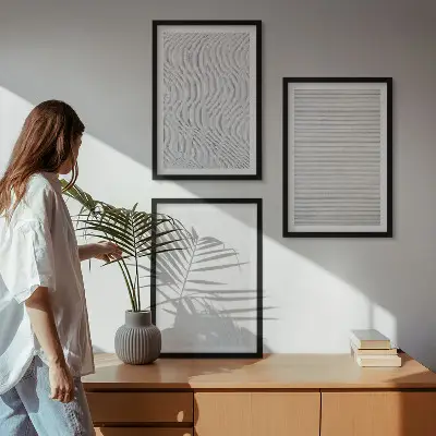 Conjunto de 3 quadros com moldura com estampas de padrões de areia brilhante