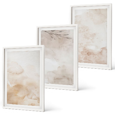 Conjunto de quadros para sala de estar Folhas em tons pastel aquareladas