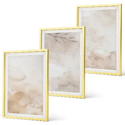 Conjunto de quadros para sala de estar com estampas de folhas em tons pastel aquareladas