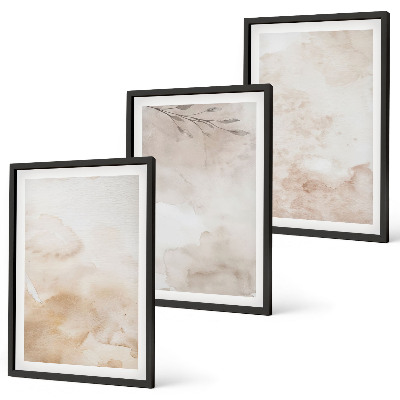 Conjunto de quadros para sala de estar Folhas em tons pastel aquareladas