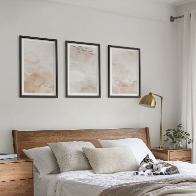 Conjunto de quadros para sala de estar Folhas em tons pastel aquareladas