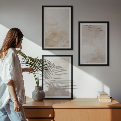 Conjunto de quadros para sala de estar Folhas em tons pastel aquareladas