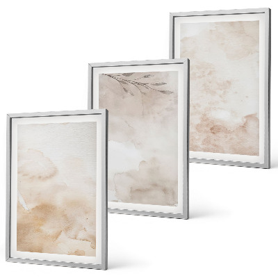 Conjunto de quadros para sala de estar Folhas em tons pastel aquareladas