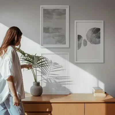Conjunto de quadros para sala de estar com estruturas modernas abstratas