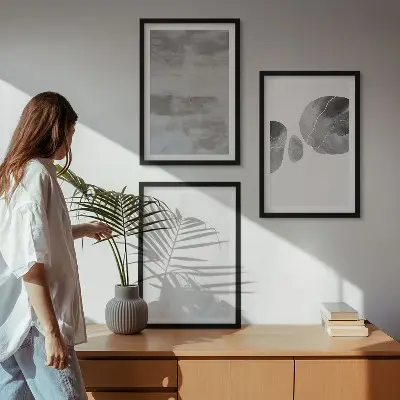 Conjunto de quadros para sala de estar com estruturas modernas abstratas