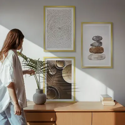 Conjunto de quadros para sala de estar com estampas de texturas na arte moderna