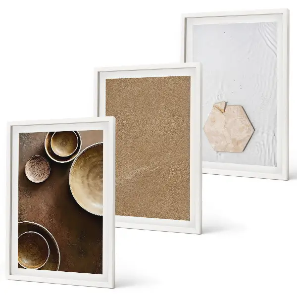 Conjunto de 3 quadros com moldura com estampas de texturas e cores minimalistas
