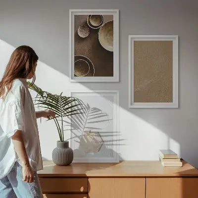 Conjunto de 3 quadros com moldura com estampas de texturas e cores minimalistas
