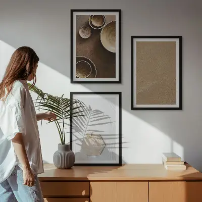 Conjunto de 3 quadros com moldura com estampas de texturas e cores minimalistas