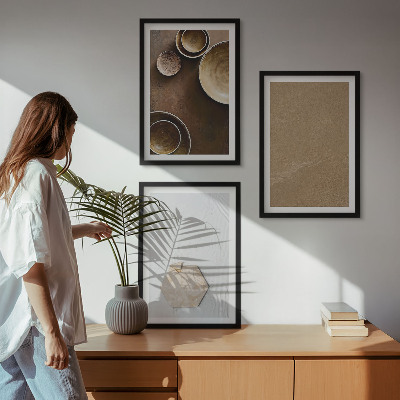 Conjunto de 3 quadros com moldura Texturas e cores minimalistas