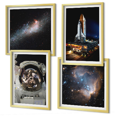Conjunto de 4 quadros com moldura Astronautas pousando na Lua