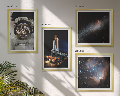 Conjunto de 4 quadros com moldura Astronautas pousando na Lua