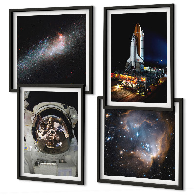 Conjunto de 4 quadros com moldura Astronautas pousando na Lua