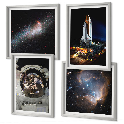 Conjunto de 4 quadros com moldura Astronautas pousando na Lua