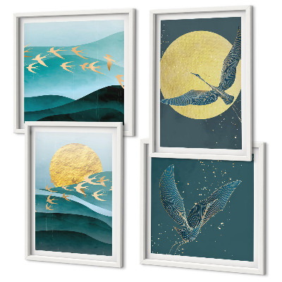 Políptico com moldura Paisagens elegantes com pássaros