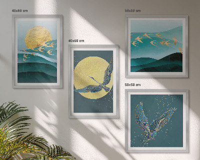 Políptico com moldura Paisagens elegantes com pássaros