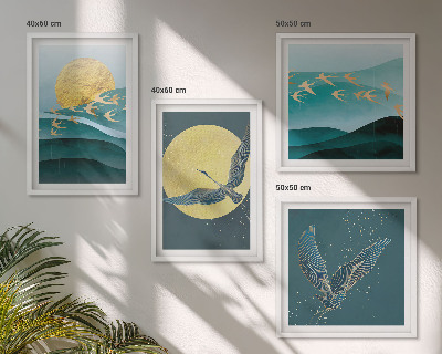 Políptico com moldura Paisagens elegantes com pássaros
