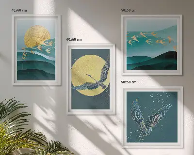 Paisagens elegantes com pássaros políptico com moldura